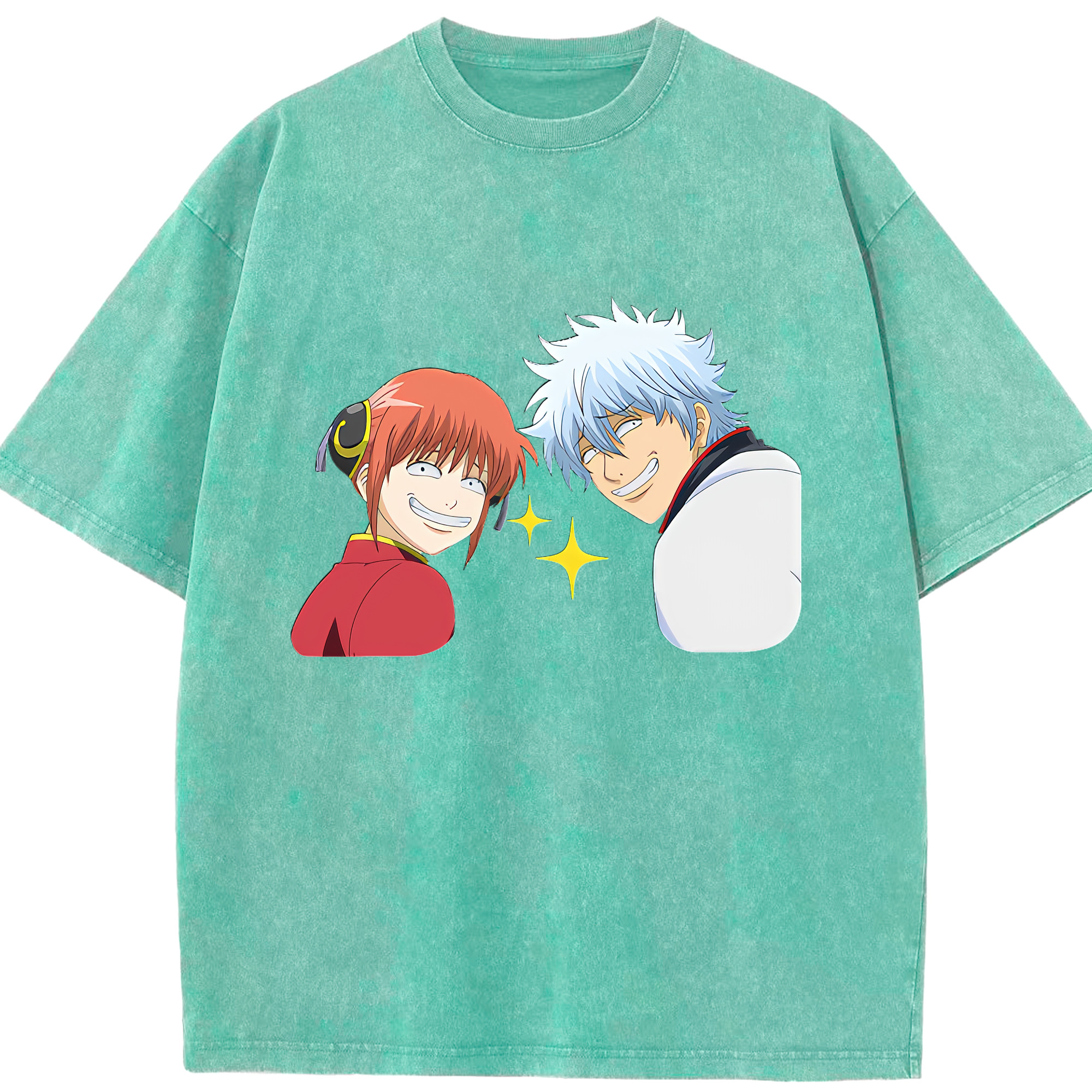 （画像用） ぎんたま 坂田銀時（さかたぎんとき） 神楽 志村新八（しむら しんぱち） GINTAMA Sakata Gintoki Kagura Shimura Shinpachi 綿100% ヴィンテージ風 半袖Tシャツ（フロントプリント）